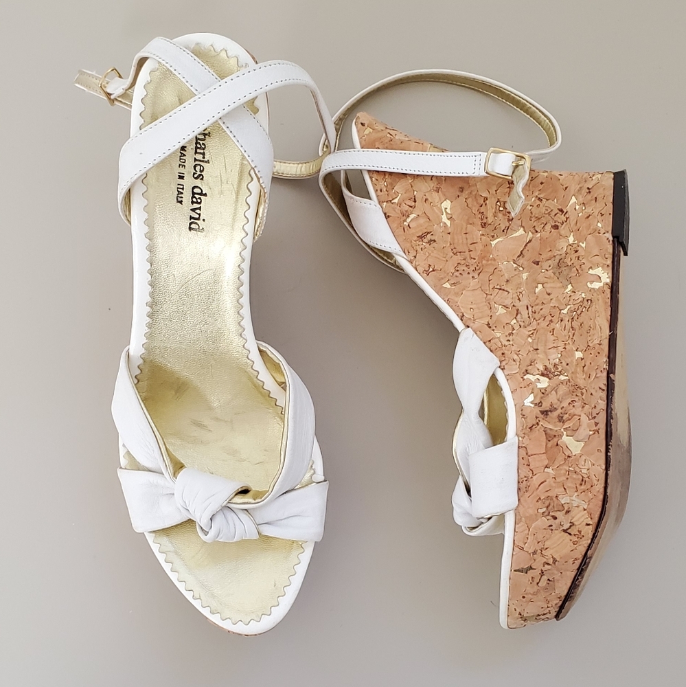 Charles david cork wedge with crossed straps